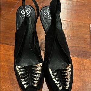 BCBG Black and Tan Snakeskin Heels